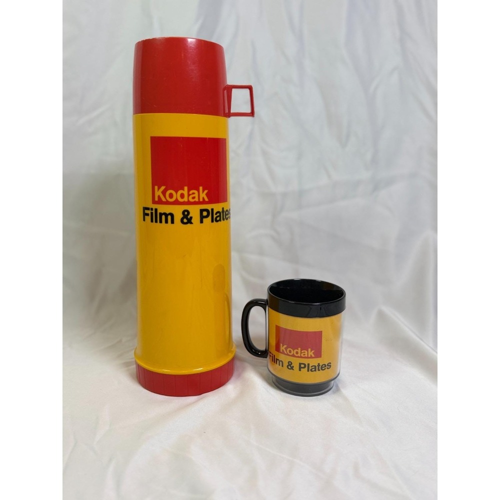 Vintage 1970's Kodak Film & Plates Thermos with Thermoserv Kodak Cup Rare Exc